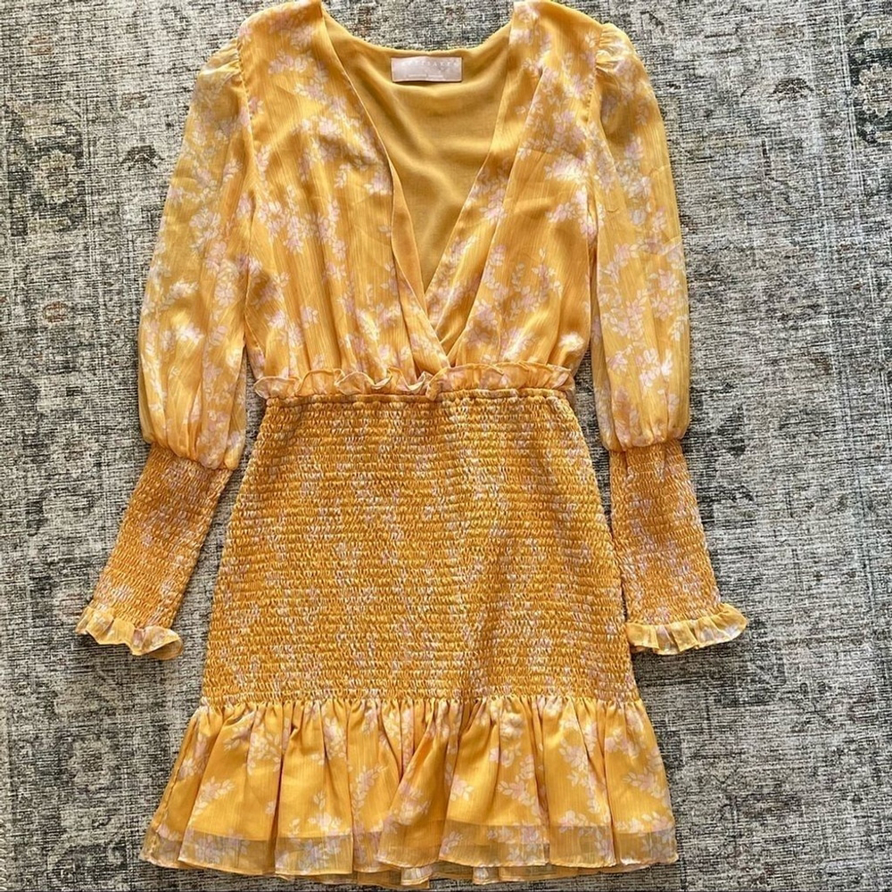 $Keepsake Embrace Smocked Long Sleeve Mini Dress Sz L